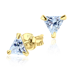 Gold Plated Triangle CZ Silver Stud Earrings STS-2644-GP